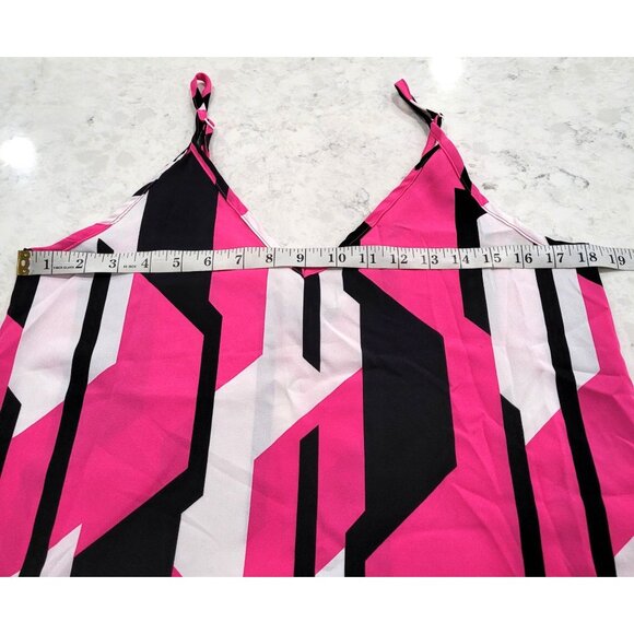 Shein Geometric Pink & Black V-Neck Camisole Top Adjustable Straps Size M - Picture 6 of 7